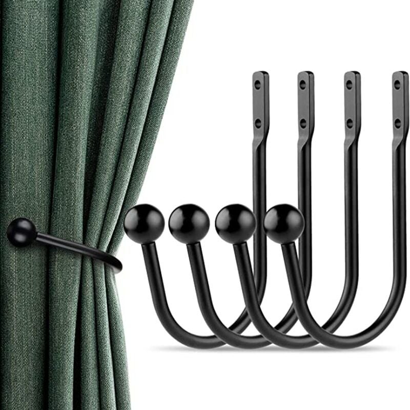 foto del prodotto 4 pezzi fermatende per tende ganci decorativi per finestre fermatende fermatende in metallo per tende pesanti e leggere ganci nero