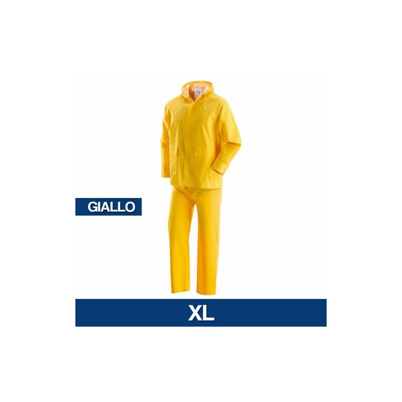 foto del prodotto completo antipioggia nylon copri tuta moto bici impermeabile cappuccio 30070v giallo xl 15629 