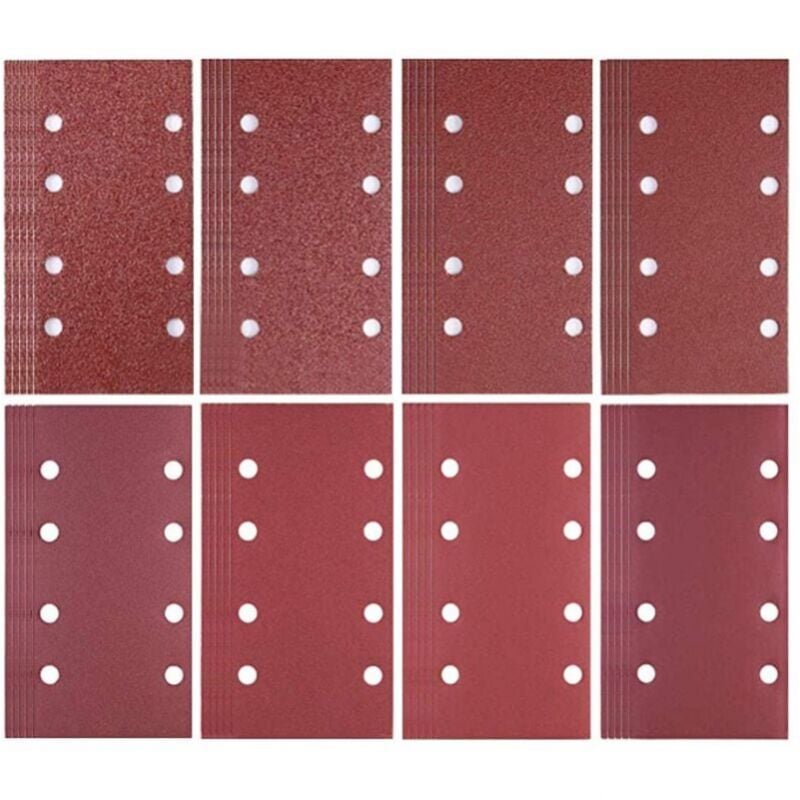foto del prodotto confezione da 80 fogli di carta abrasiva 93 x 185 mm 8 fori grana 40 60 80 120 180 240 320 400 per levigatrice bosch