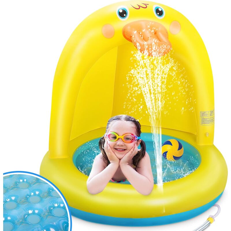 foto del prodotto fortuneville splash gonfiabile piscina sprinkler bambini gonfiabile acqua sprinkler piscina con protezione solare giallo anatra forma giardino