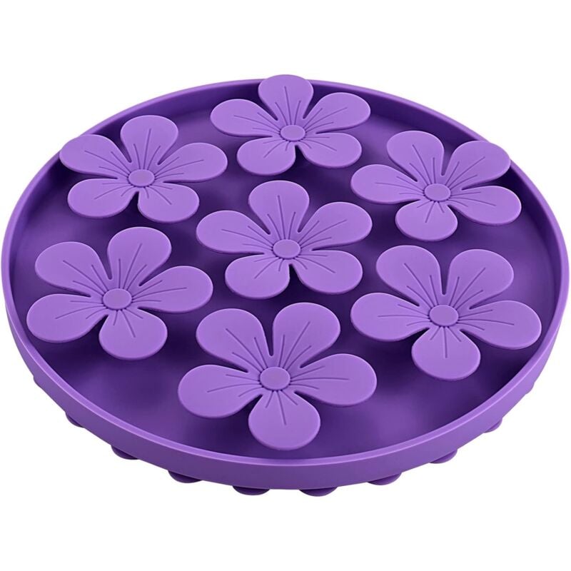 foto del prodotto mangiatoia lenta viola per cani, gatti, cani, animali domestici, cibo, bere, anti gola, silicone, gomma morbida, forma di fiore carina
