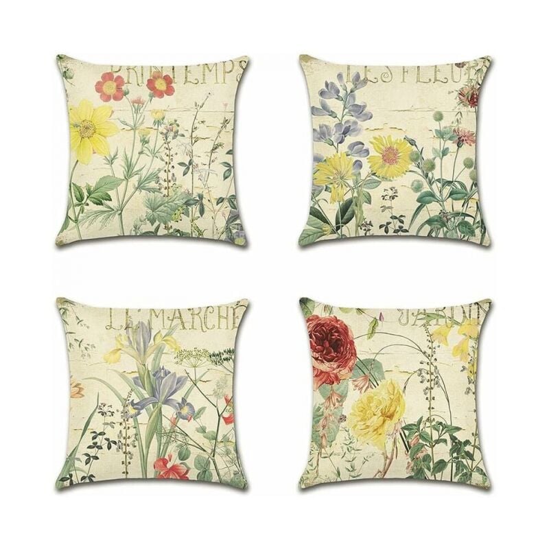 foto del prodotto set di 4 federe per divano con motivo floreale giallo impermeabile da 45x45 cm per patio, giardino, soggiorno, camera da letto, decorazione