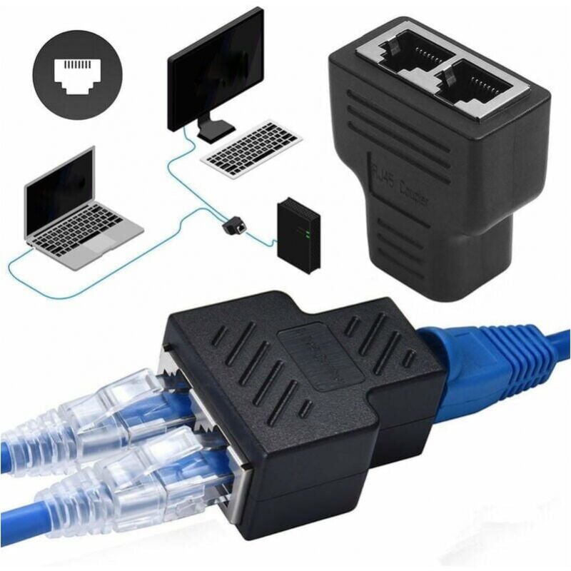 immagine 0 del prodotto cyslmuk adattatore splitter rj45 nero da 1 a 2 porte femmina a femmina, connettori di rete per estensione internet, supporto per cavo ethernet cat5