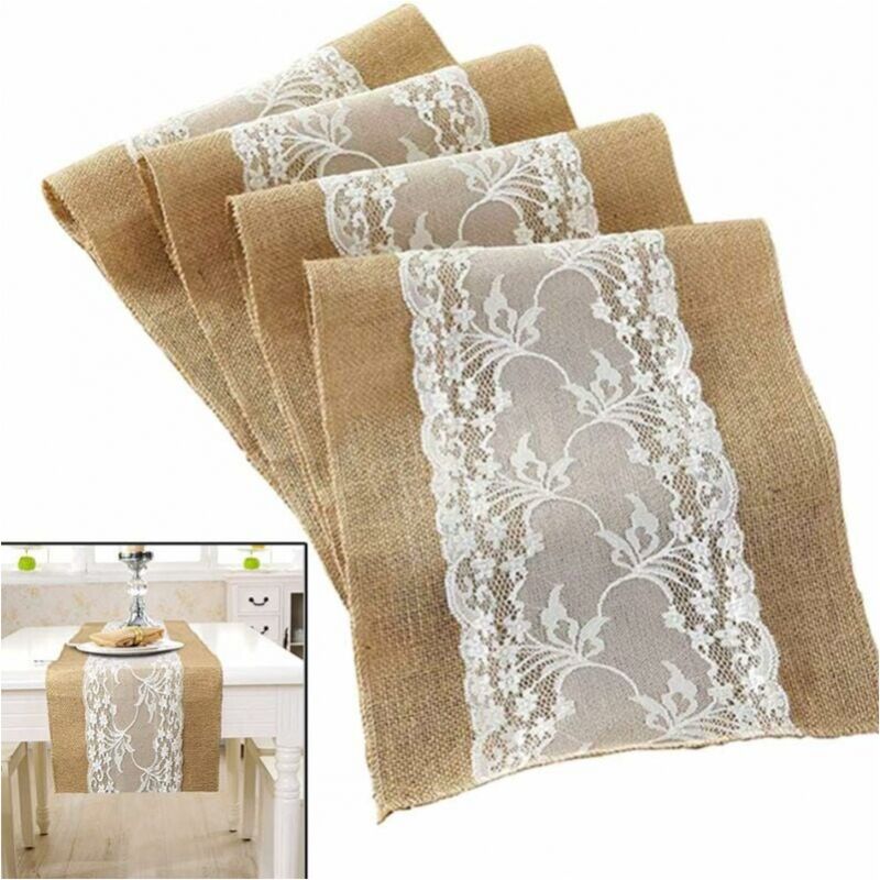 foto del prodotto cyslmuk tovaglia rustica vintage 30x275cm tovaglia bianca in juta tovaglia in pizzo in juta decorazione per la casa invernale per natale