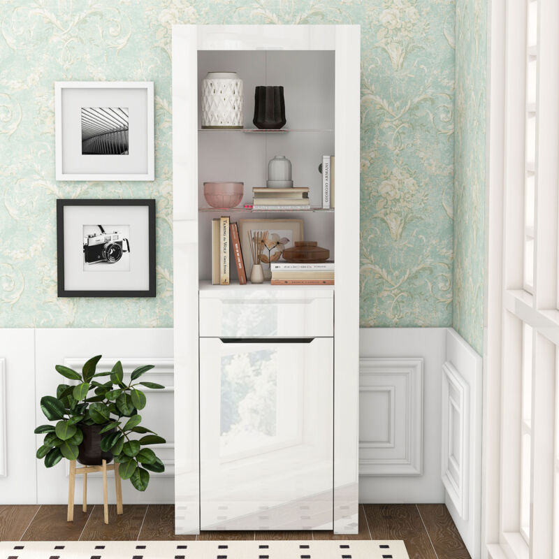 foto del prodotto okwish vetrina con luci led, libreria, schedario, vetrina da terra, vetrina con ripiani, vetrina, mobile da cucina, libreria per cucina, soggiorno,
