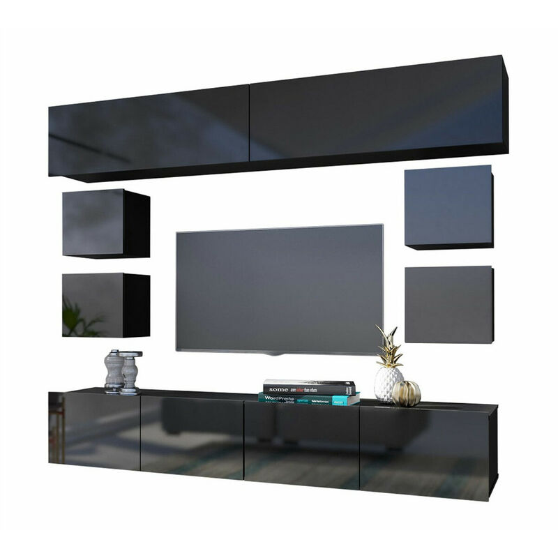 foto del prodotto mobilier1 set mobili soggiorno tivdalu 134, nero nero lucido