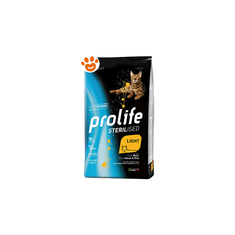 foto del prodotto prolife cat sterilised light adult manzo, oca e riso cat sterilised light adult manzo, oca e riso sacco da 7 kg