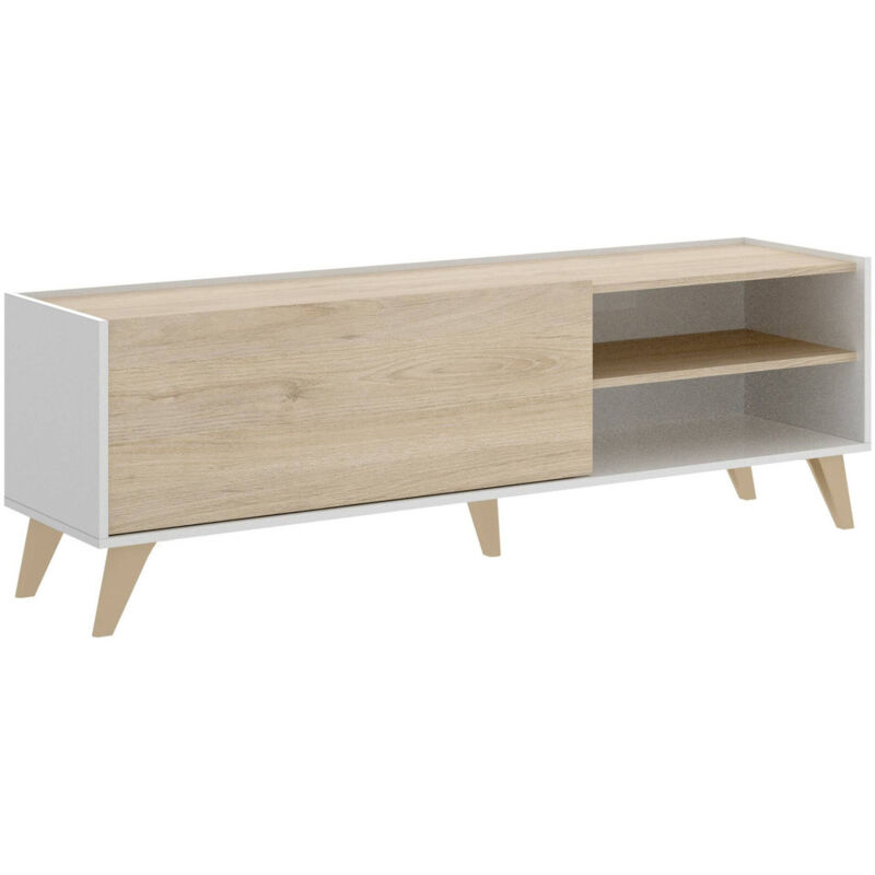 foto del prodotto mobile porta tv allesia, credenza bassa da soggiorno, madia da salotto per televisione, 155x43h47 cm, rovere e bianco dmora