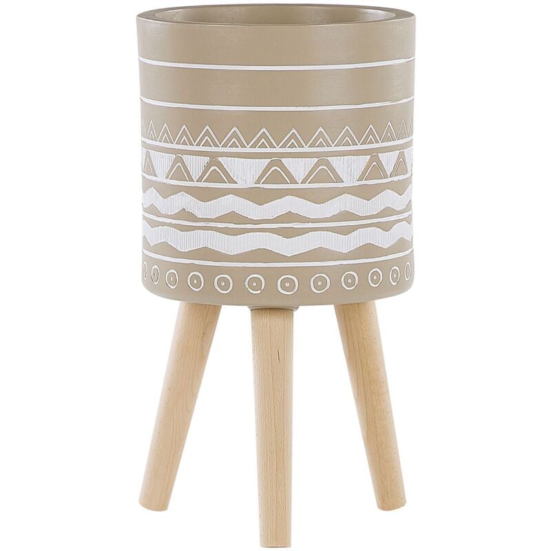 foto del prodotto beliani vaso per fiori scandinavo in ceramica rialzato con gambe in legno e motivo bianco milina