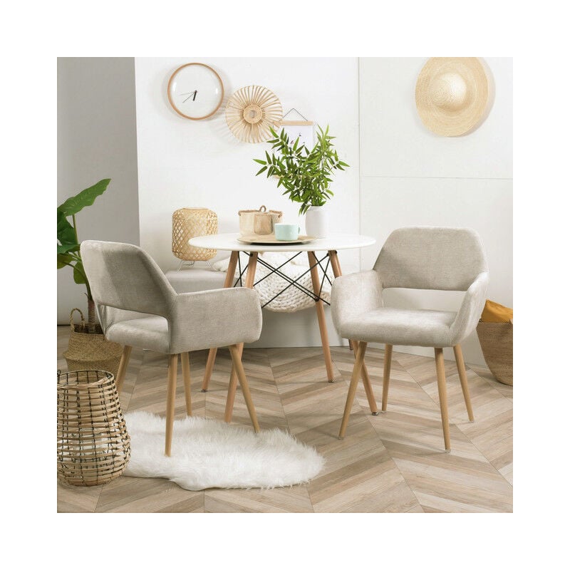 foto del prodotto set di 2 poltroncine tessuto beige gambe in metallo effetto legno stile scandinavo sala da pranzo, ufficio, soggiorno, salotto meubles cosy