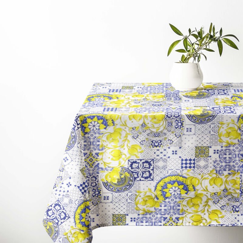 foto del prodotto tex family tovaglia cotone sissi fantasia maiolica e limoni stile mediterraneo made in italy cm. 140x240 x12 persone