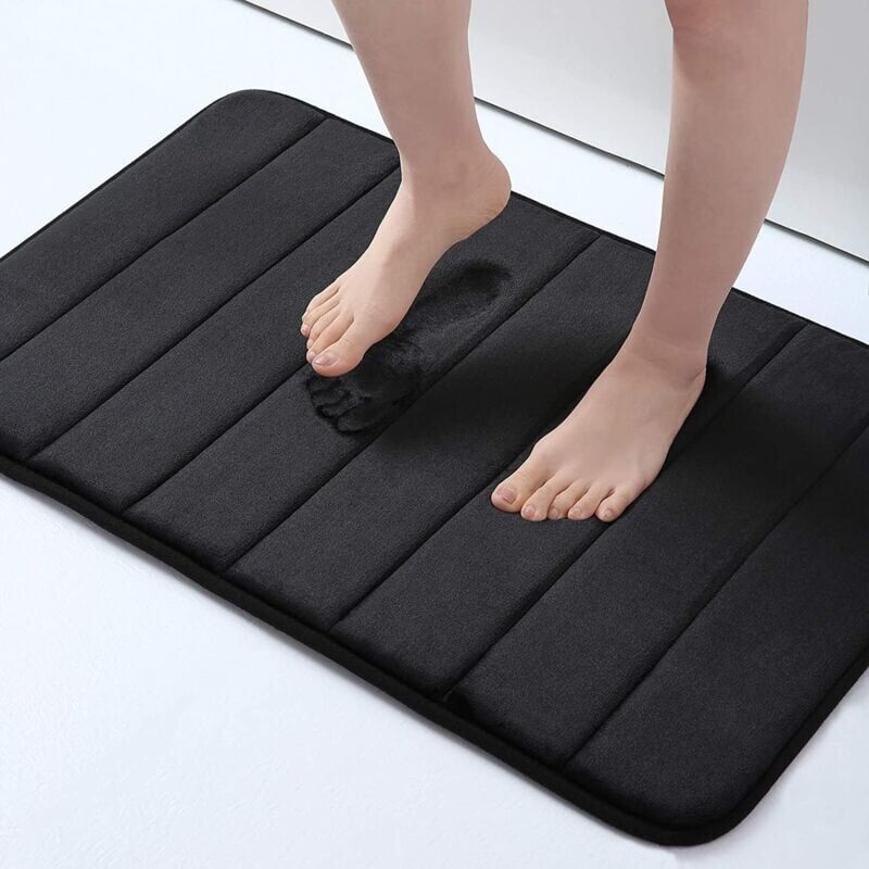 foto del prodotto tappetino da bagno antiscivolo assorbente in schiuma, tappetino da bagno lavabile 40 x 60 cm, nero