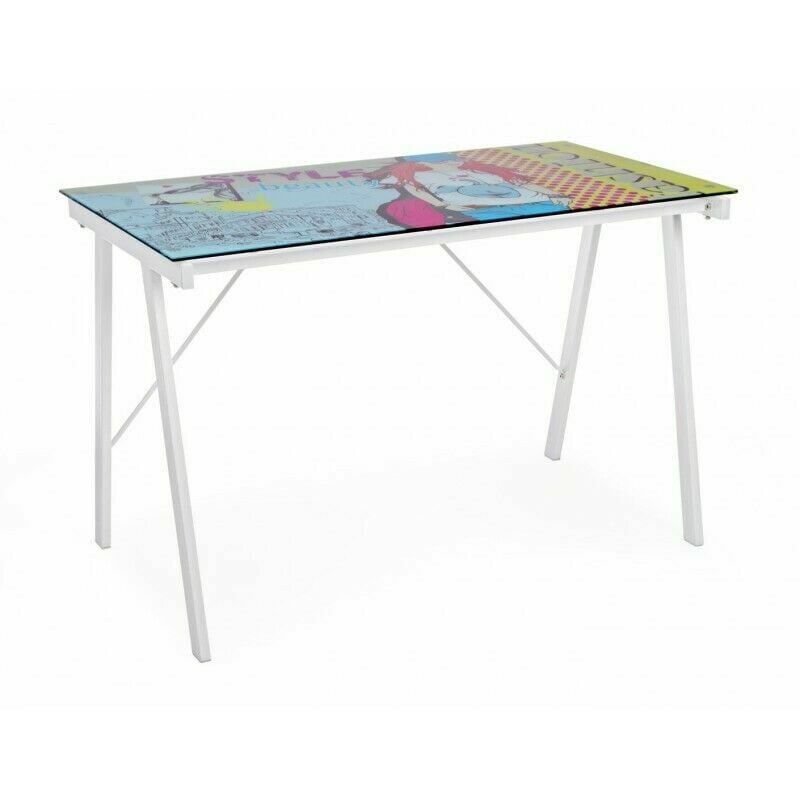 foto del prodotto bizzotto scrivania vetro temperato cameretta pc ufficio cartoon young 113x58
