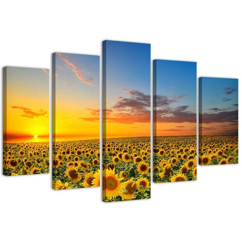 foto del prodotto gbshop quadri quadro 5 pezzi stampa su tela girasoli al tramonto 100x70