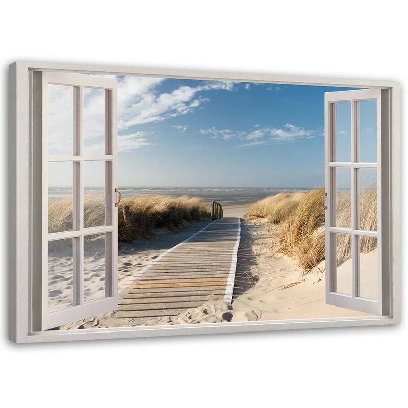 foto del prodotto quadro su tela finestra vista spiaggia mare mare del nord 60x40