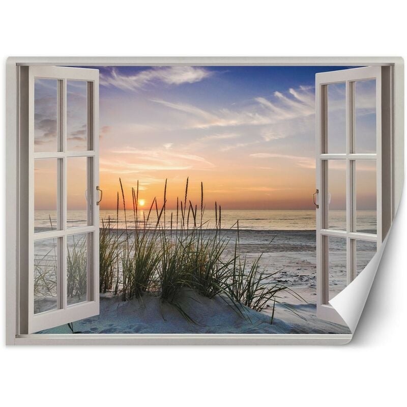 foto del prodotto gbshop carta da parati, vista finestra tramonto sulla spiaggia 210x150