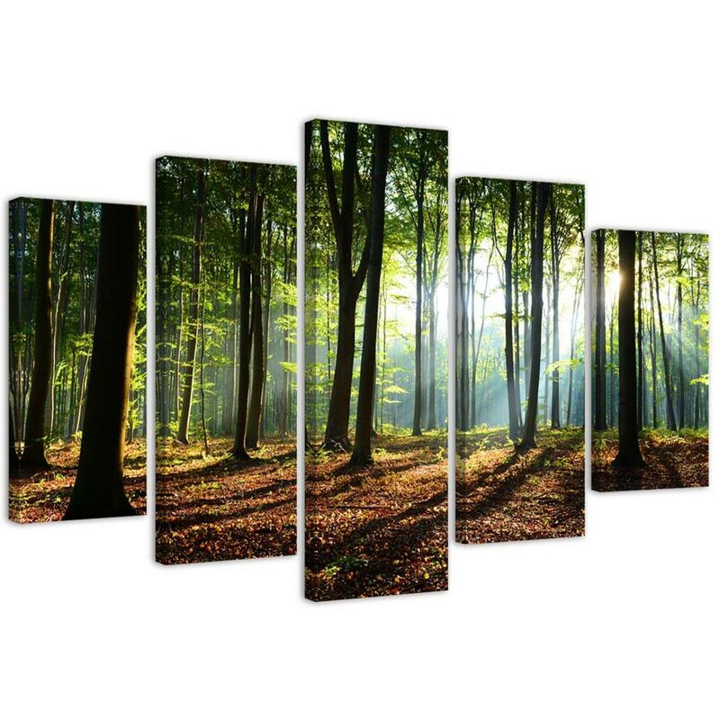 foto del prodotto gbshop quadri quadro 5 pezzi stampa su tela foresta verde natura 200x100