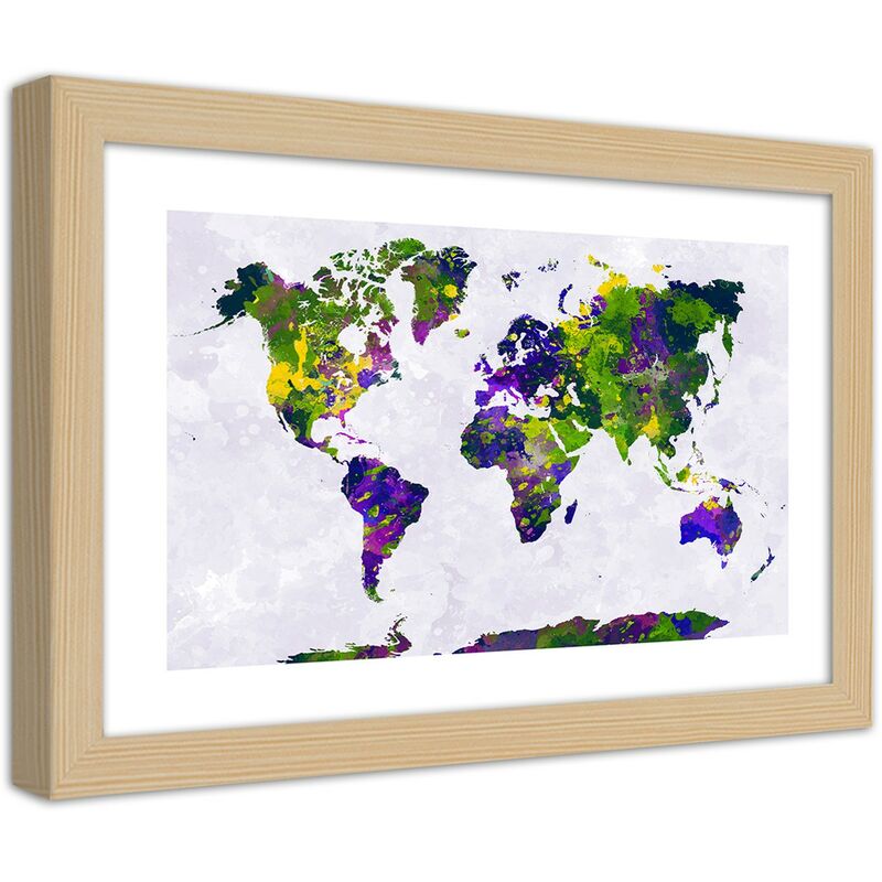 foto del prodotto gbshop quadro con cornice, mappa del mondo dipinta 45x30