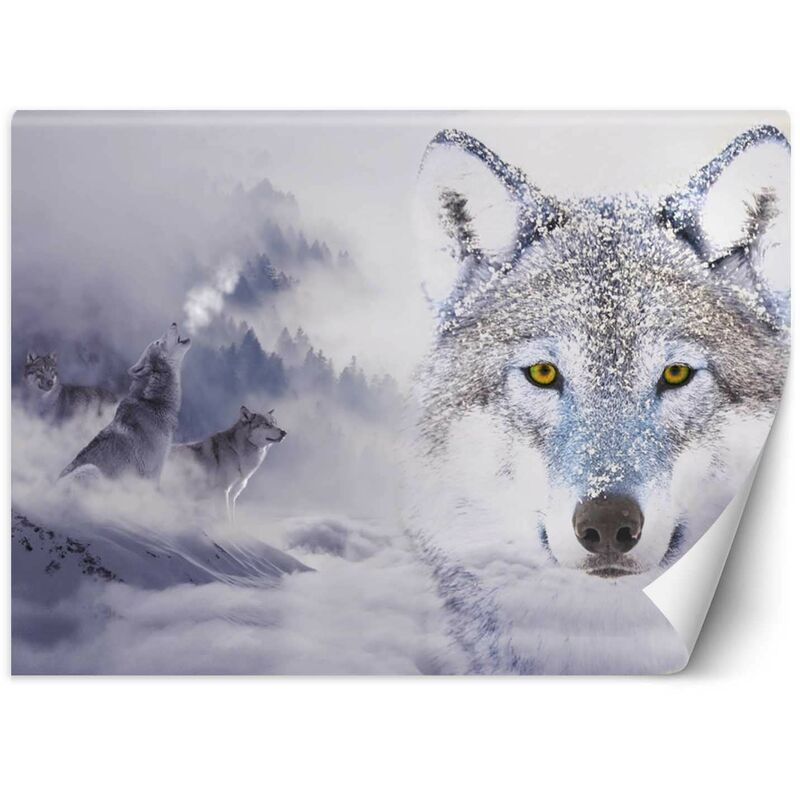 foto del prodotto carta da parati, lupo nella nebbia animali della natura 100x70