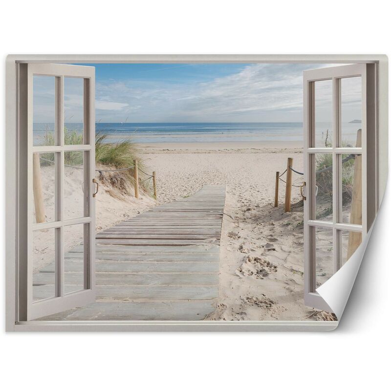 foto del prodotto gbshop carta da parati, vista finestra spiaggia mare natura 280x200