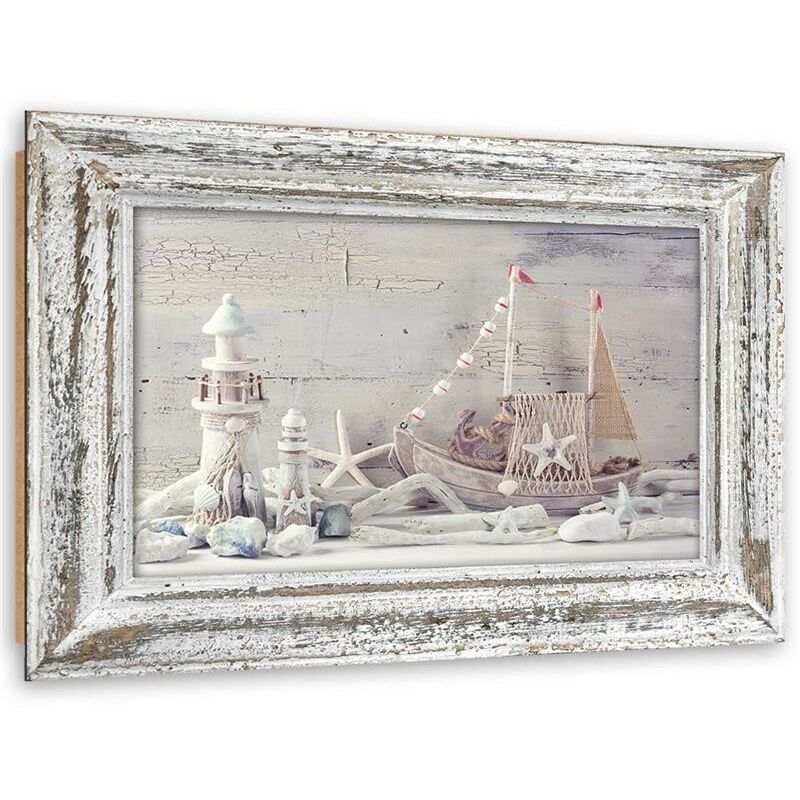 foto del prodotto gbshop quadro deco panel, souvenir del mare in cornice shabby chic in legno 60x40