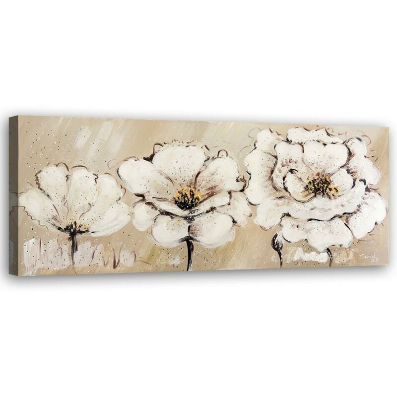 foto del prodotto gbshop quadro su tela, fiori beige dipinti 120x40