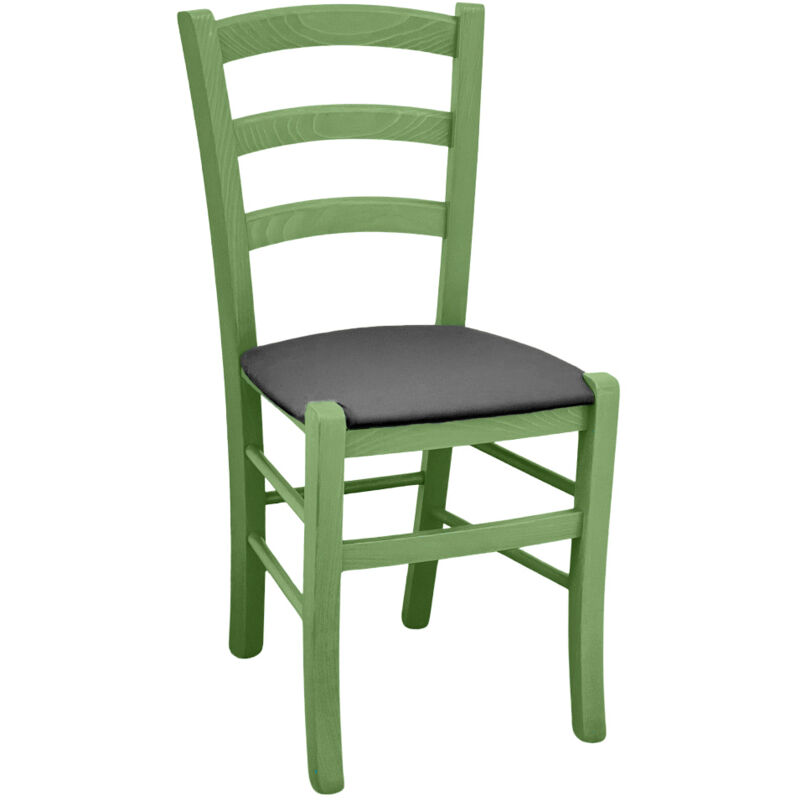 foto del prodotto sedia legno venezia verde con seduta in similpelle grigio antracite