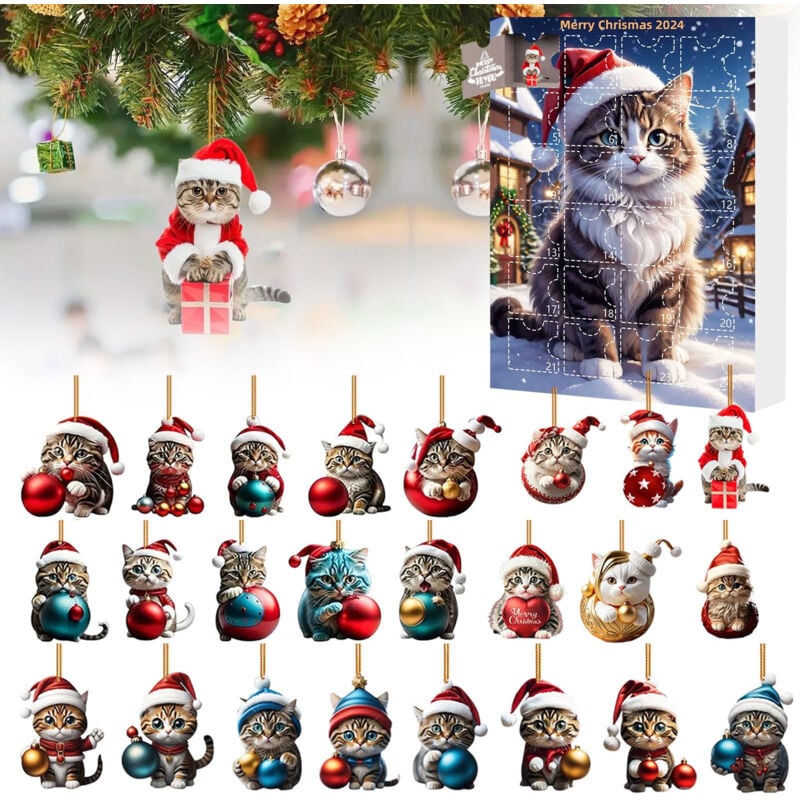 foto del prodotto rapanda calendario dell avvento del gatto 2024, calendario dell avvento 2024, calendario dell avvento con ciondolo di gatto di natale, decorazione