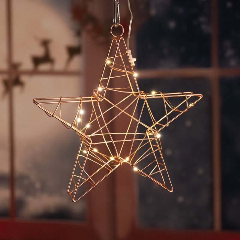 foto del prodotto stella di natale in rame, decorazione natalizia, rete metallica, stella dell avvento, soggiorno, metallo, batterie, 15x led, lxlxa 26x5x25 cm