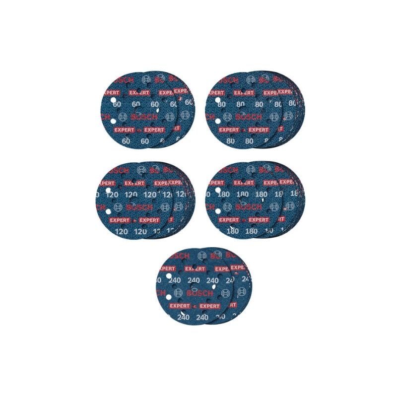 foto del prodotto bosch 55x set de 55 dischi de expert o780, 125 mm per legno duro, paint su legno, 125 mm, grana 60 80 120 180 240, accessori professionali