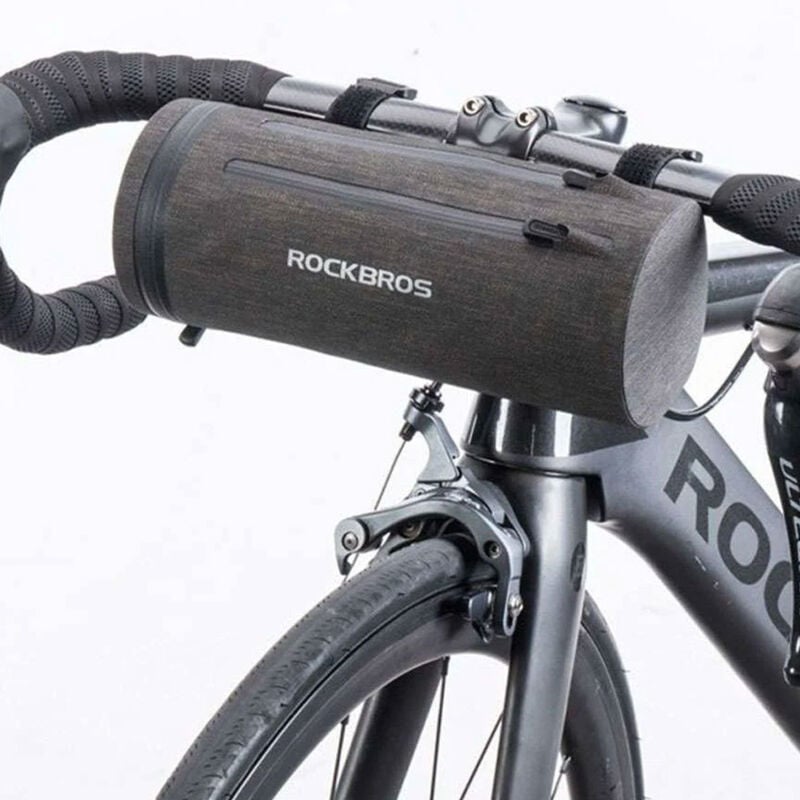foto del prodotto pratica borsa da bicicletta nera, impermeabile, fissata al manubrio