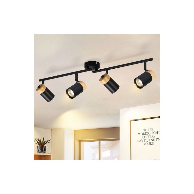 foto del prodotto plafoniera legno nero plafoniera 4 fiamme gu10 led 330 orientabile faretto per soggiorno cucina camera dei bambini senza lampadina gbly