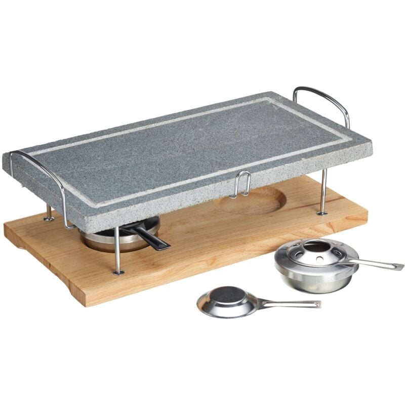 foto del prodotto artes hot stone grill, gourmet grill da tavolo, grill in pietra per bistecche, frutti di mare e verdure, 41,5 x 22 x 15 cm, marmo legno