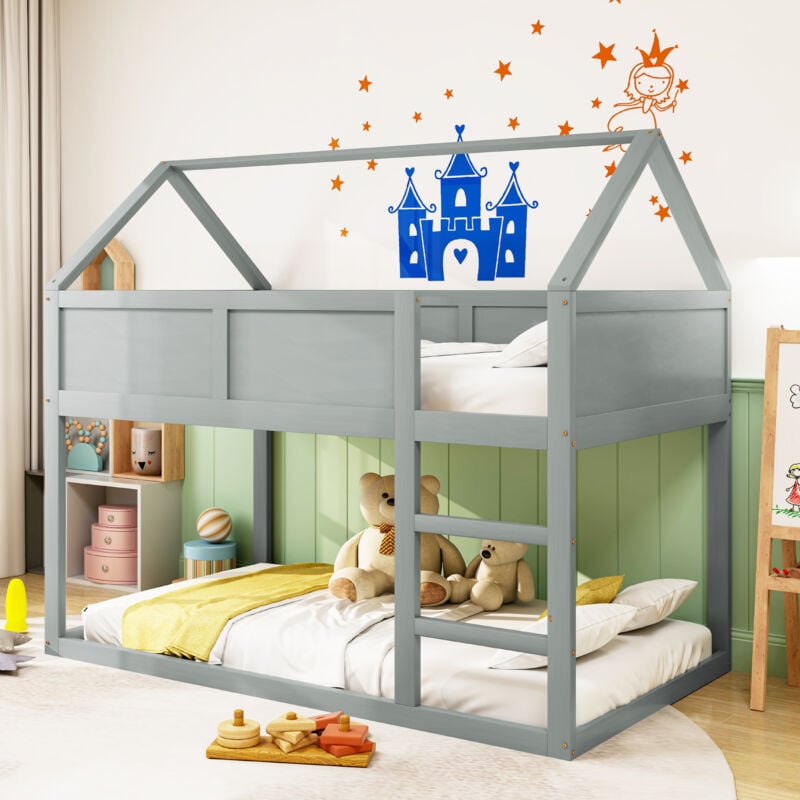 foto del prodotto struttura letto a castello 90x200cm letti matrimoniale per bambini, legno, senza materasso, grigio