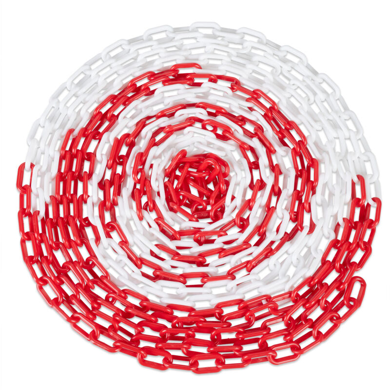 foto del prodotto relaxdays catena plastica rossa e bianca da 50m, barriera parcheggio, segnaletica stradale,transenna blocco, multicolore