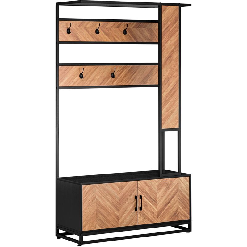 foto del prodotto mobile d ingresso con panca appendiabiti guardaroba gruccia per corridoio stile industriale naturale nero 100x40x180 cm fsr194 n sobuy