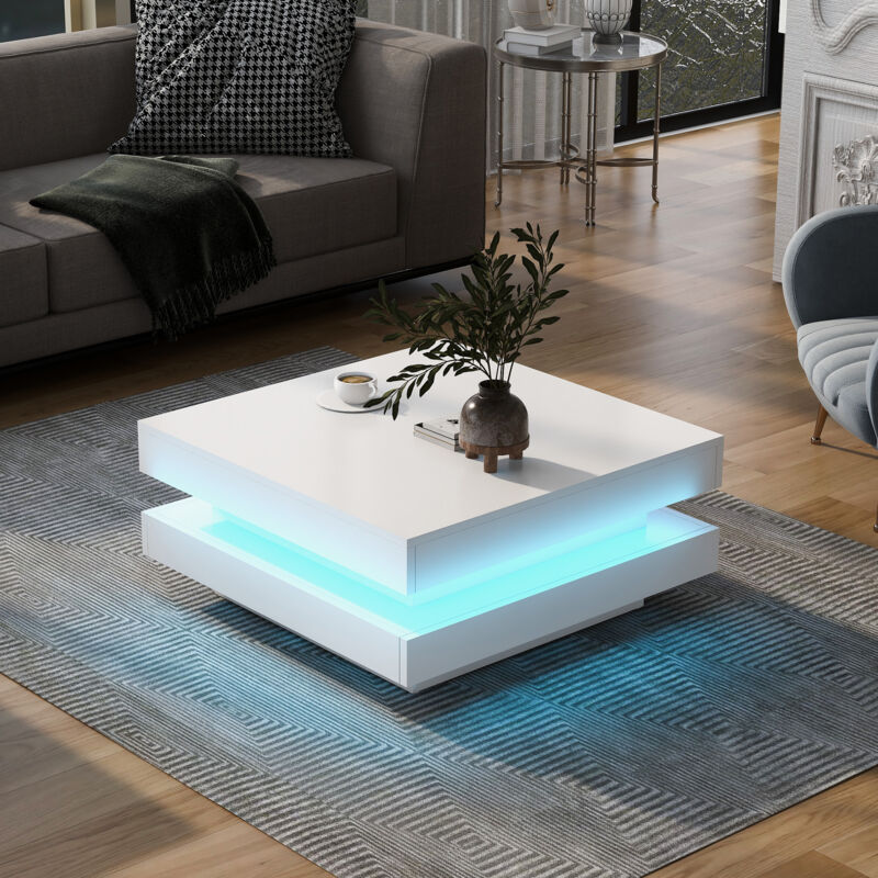 foto del prodotto tavolini bassi fissi 70x70x36cm tavolino salotto, led, portata 30kg, pannello truciolare, bianco