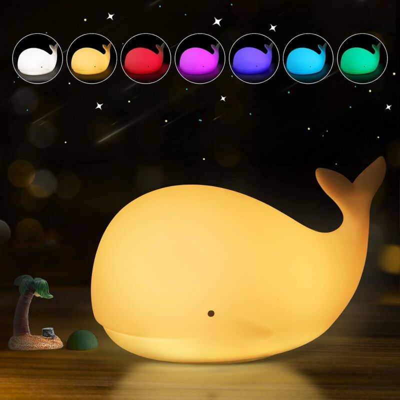 immagine 0 del prodotto kcvv luce notturna per bambini luce notturna a led in silicone a forma di balena luce notturna portatile con interruttore touch per cameretta,