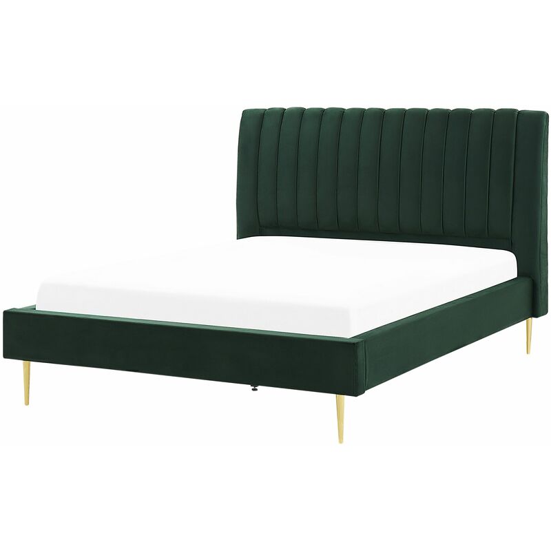 foto del prodotto letto imbottito velluto verde smeraldo e oro rete a doghe testiera alta 160 x 200 cm marville