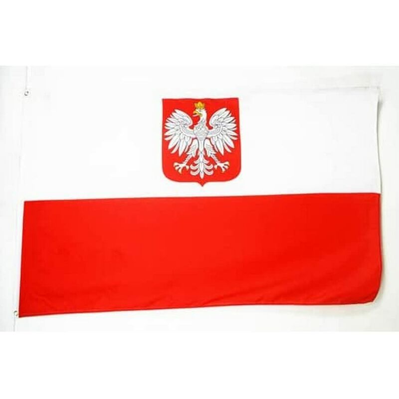 foto del prodotto bandiera polonia con aquila 150x90cm bandiera polacca con stemma 90 x 150 cm az flag