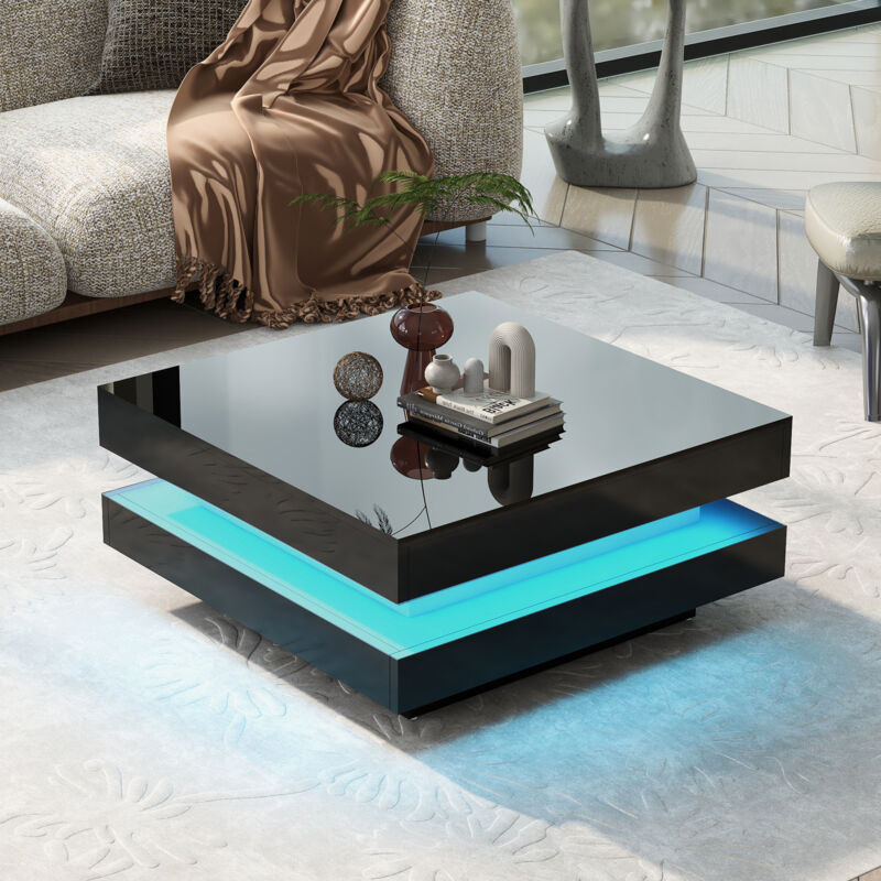 foto del prodotto tavolini bassi fissi 70x70x36cm tavolino salotto, led, portata 30kg, pannello truciolare, nero