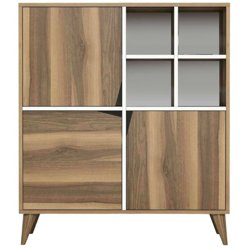 foto del prodotto credenza barasso, buffet da soggiorno, madia da salotto, dispensa da cucina, 100x30h115 cm, noce e bianco dmora