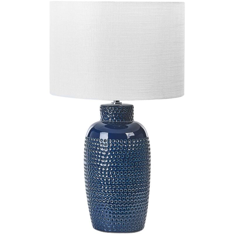 foto del prodotto beliani lampada da tavolo ceramica blu con paralume bianco 56 cm perlis