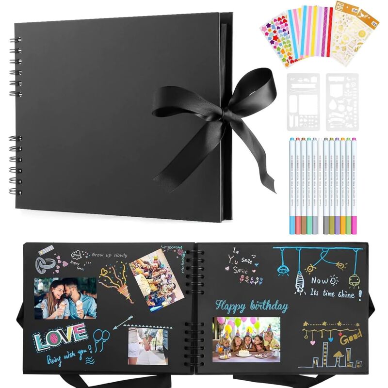 foto del prodotto tonchean album fotografico per scrapbooking, album fotografici fai da te con 12 penne metalliche, album per scrapbooking da 80 pagine, album fai da