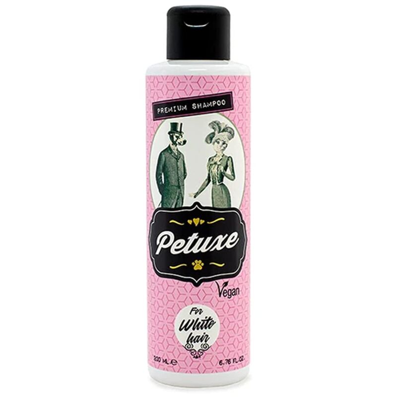 foto del prodotto em distribution shampoo petuxe per animali domestici dal pelo bianco. shampoo vegano per cani e gatti. aloe vera biologica. miglioratore naturale