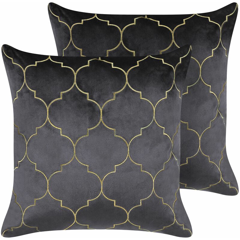 foto del prodotto beliani set di 2 cuscini decorativi grigio 45 x 45 cm con frange e motivo orientale alyssum