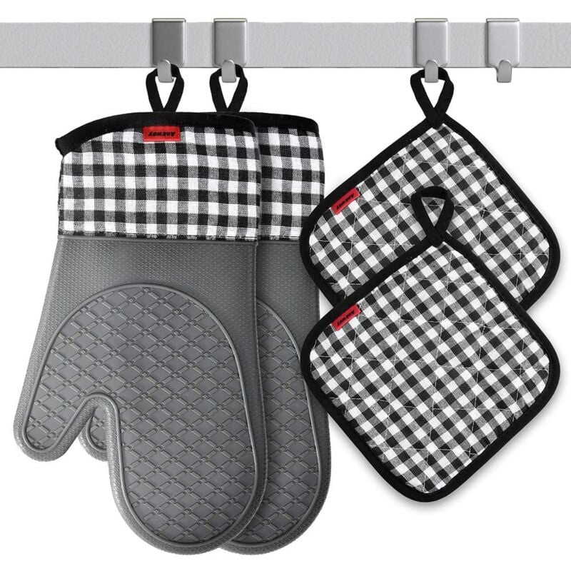 foto del prodotto ankway guanti da forno e presine da cucina, guanti da forno in silicone impermeabili, antiscivolo guanti resistenti al calore, guanti da cucina