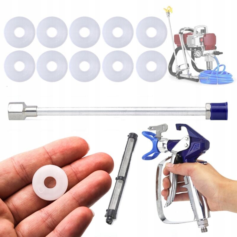 foto del prodotto rosfix 10xguarnizione per pistola per verniciatura 1 pz lancia per pistola per verniciatura 30 cm pistola per verniciatura e riempimento blue