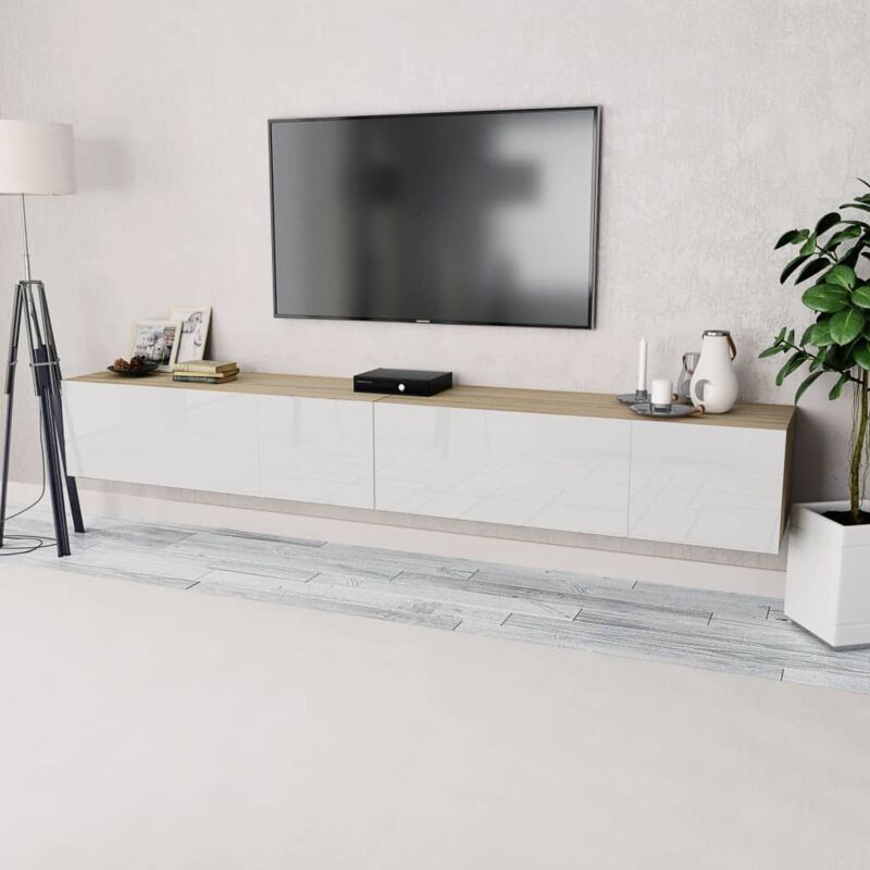 foto del prodotto vidaxl mobili tv 2 pz legno multistrato 120x40x34 bianco lucido rovere