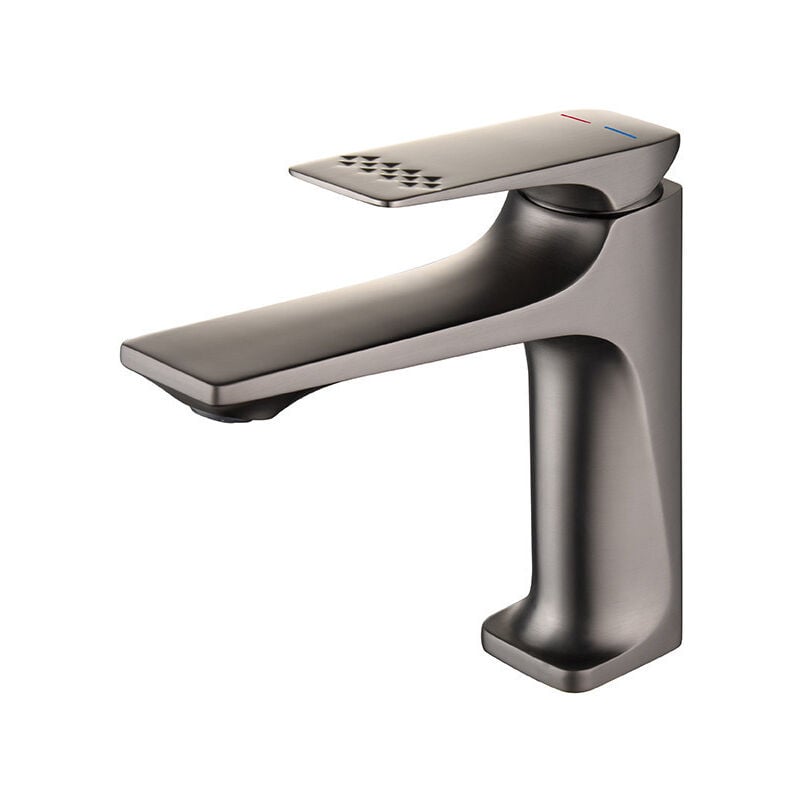 foto del prodotto rubinetto per lavandino antispruzzo grigio con tubo di alimentazione dell acqua da 60 cm